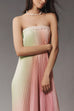 Rosiedress Strapless Color Block Gradient Pleated Maxi Dress