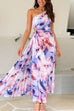 Rosiedress One Shoulder Sleeveless Cut Out Floral Print Pleated Maxi Dress