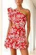 Rosiedress One Shoulder Cut Out Floral Print Ruffle Mini Dress