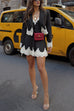 Rosiedress Single Button Striped Lace Trim Crop Blazer