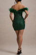 Rosiedress Off Shoulder Feather Trim Sequin Mini Party Dress