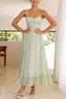 Rosiedress Frill Trim Lace Up Ruched Maxi Cami Dress