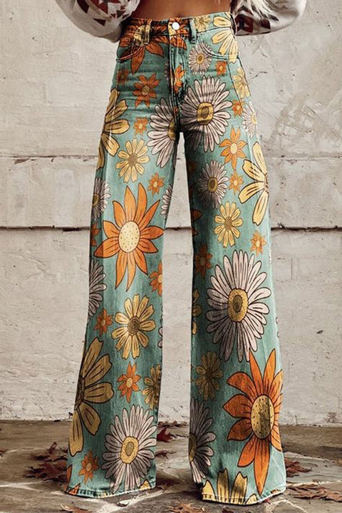 Rosiedress Vintage Floral Print Wide Leg Pants