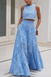 Rosiedress Lace Hollow Out Crewneck Crop Tank Top High Waist Maxi Swing Skirt Set