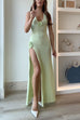 Rosiedress Halter V Neck Backless Slit Rose Applique Knit Maxi Dress