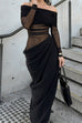 Rosiedress Off Shoulder Long Sleeves Mesh Splice Maxi Dress