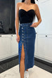 Rosiedress Button Down Slit Midi Denim Skirt