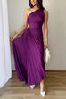 Rosiedress One Shoulder Cut Out Waist Solid Pleated Maxi Dress
