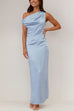 Rosiedress Asymmetric Shoulder Back Slit Waisted Maxi Dress