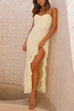Rosiedress Adjustable Strap Ruffle High Slit Maxi Dress