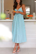 Rosiedress V Neck Lace-up Striped Midi Cami Dress