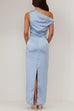 Rosiedress Asymmetric Shoulder Back Slit Waisted Maxi Dress