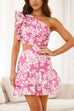 Rosiedress One Shoulder Cut Out Floral Print Ruffle Mini Dress