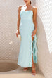 Rosiedress Adjustable Strap Ruffle High Slit Maxi Dress
