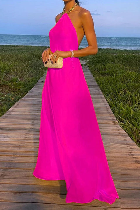 Rosiedress Chain Halter Open Back Maxi Swing Dress