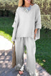 Rosiedress Cotton Linen 3/4 Sleeves Pullover Top Wide Leg Ruffle Hem Pants Set
