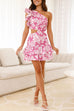 Rosiedress One Shoulder Cut Out Floral Print Ruffle Mini Dress
