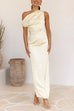 Rosiedress Asymmetric Shoulder Back Slit Waisted Maxi Dress