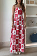 Rosiedress One Shoulder Ric Rac Trim Unique Print Maxi Cami Dress