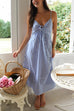 Rosiedress V Neck Lace-up Striped Midi Cami Dress