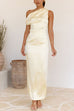 Rosiedress Asymmetric Shoulder Back Slit Waisted Maxi Dress