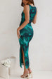 Rosiedress Sleeveless Side Slit Printed Bodycon Midi Dress