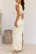 Rosiedress Asymmetric Shoulder Back Slit Waisted Maxi Dress