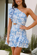 Rosiedress One Shoulder Cut Out Floral Print Ruffle Mini Dress