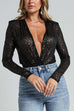 Rosiedress Wrap Deep V Neck Long Sleeves Sequin Bodysuit