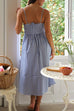 Rosiedress V Neck Lace-up Striped Midi Cami Dress