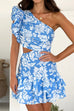 Rosiedress One Shoulder Cut Out Floral Print Ruffle Mini Dress