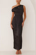 Rosiedress Asymmetric Shoulder Back Slit Waisted Maxi Dress
