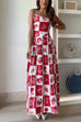 Rosiedress One Shoulder Ric Rac Trim Unique Print Maxi Cami Dress