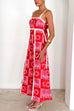 Rosiedress Ric Rac Trim Bow Back Palm Soleil Print Maxi Cami Dress