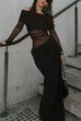 Rosiedress Off Shoulder Long Sleeves Mesh Splice Maxi Dress
