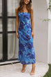 Rosiedress Strapless Scooped Cowl Backless Floral Print Maxi Dress