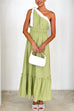 Rosiedress Tie Bow One Shoulder Waisted Ruffle Maxi Dress