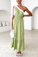 Rosiedress Tie Bow One Shoulder Waisted Ruffle Maxi Dress