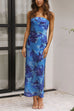 Rosiedress Strapless Scooped Cowl Backless Floral Print Maxi Dress