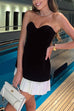Rosiedress Strapless Velvet Patchwork Color Block Mini Dress