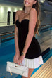 Rosiedress Strapless Velvet Patchwork Color Block Mini Dress