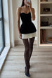 Rosiedress Strapless Velvet Patchwork Color Block Mini Dress