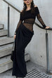Rosiedress Off Shoulder Long Sleeves Mesh Splice Maxi Dress