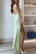 Rosiedress Halter V Neck Backless Slit Rose Applique Knit Maxi Dress