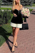 Rosiedress Strapless Velvet Patchwork Color Block Mini Dress
