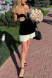 Rosiedress Strapless Velvet Patchwork Color Block Mini Dress