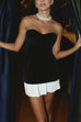 Rosiedress Strapless Velvet Patchwork Color Block Mini Dress