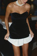 Rosiedress Strapless Velvet Patchwork Color Block Mini Dress