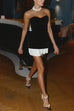 Rosiedress Strapless Velvet Patchwork Color Block Mini Dress