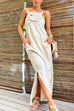 Rosiedress 3D Flower Side Slit Cotton Linen Maxi Cami Dress